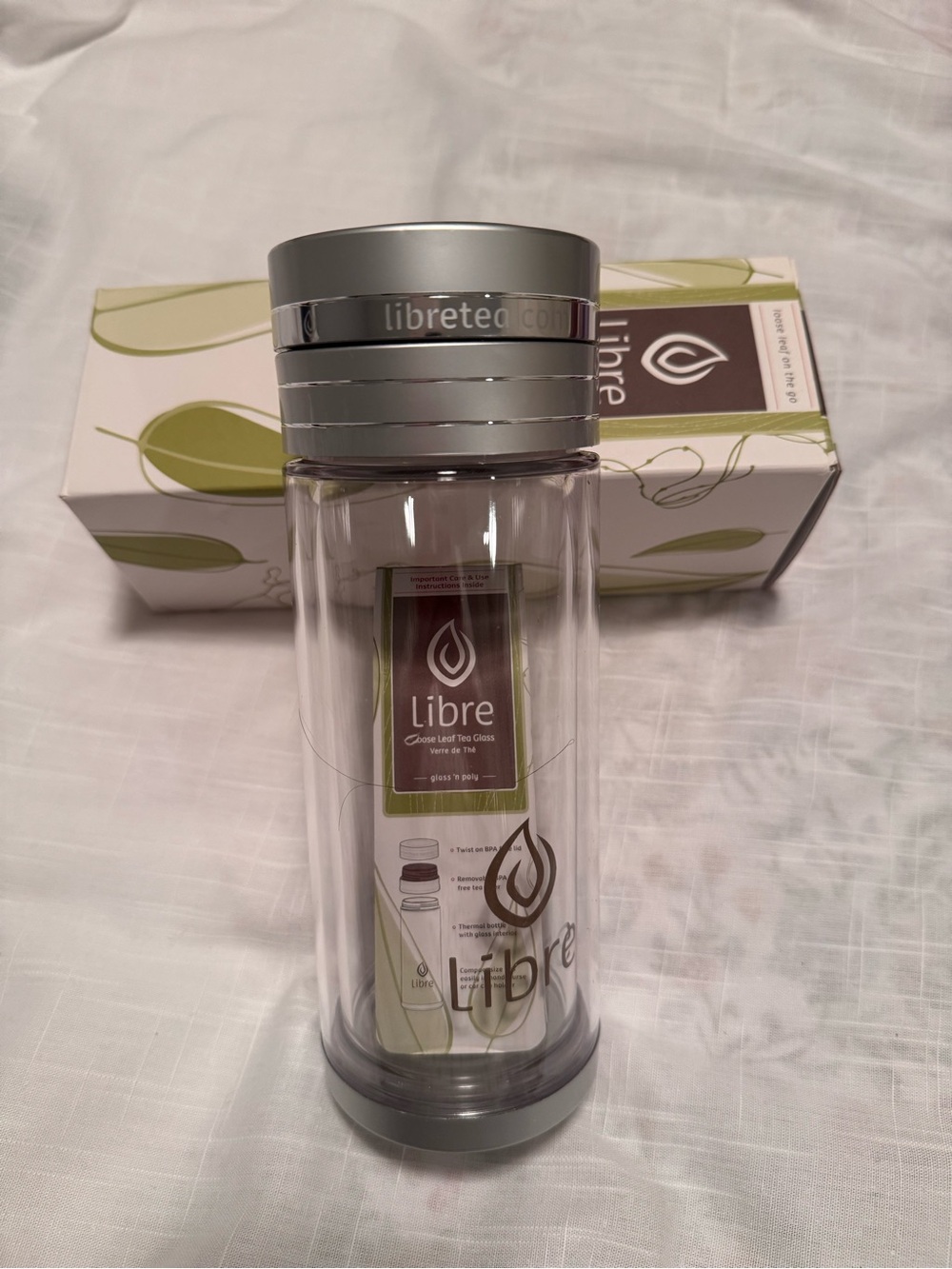 NIB Libre Loose Leaf Tea Glass travel infuser bottle for hot or cold drinks